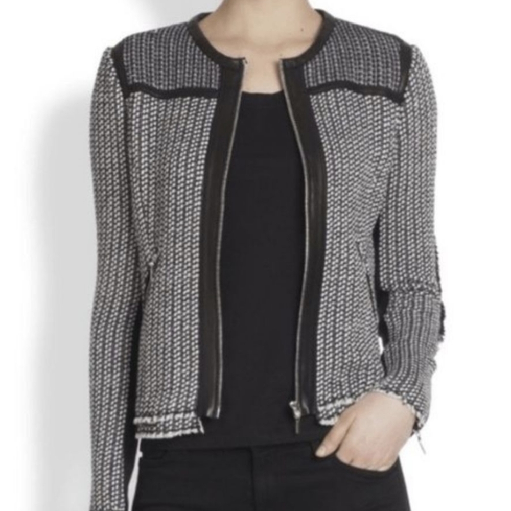 Rebecca Taylor Tweed Leather Moto Jacket XS